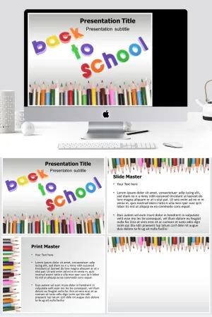 彩色铅笔 英文字体创意迎接新老同学返校开学ppt模板预览图