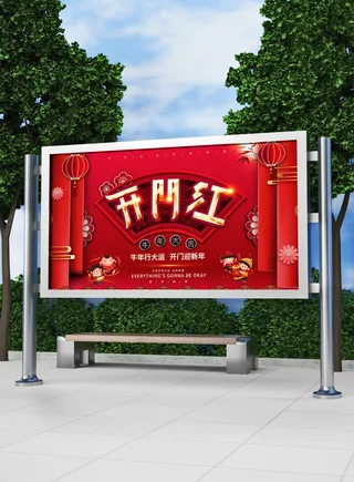 红色喜庆2022开门红开工开业大吉主题ps宣传展板