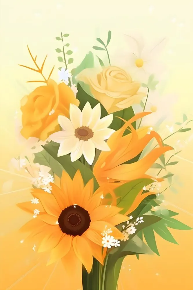 黄色渐变清新鲜花背景(2400x3600)