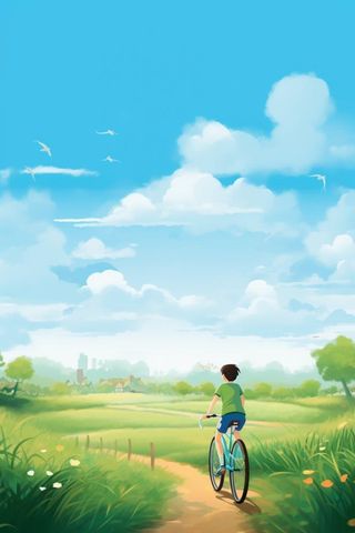 清新绿色户外自行车旅游玩耍背景