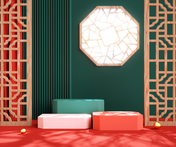 中国风古典背景红色绿色喜庆新年主图背景