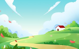 舒适蓝色天空远景草地插画