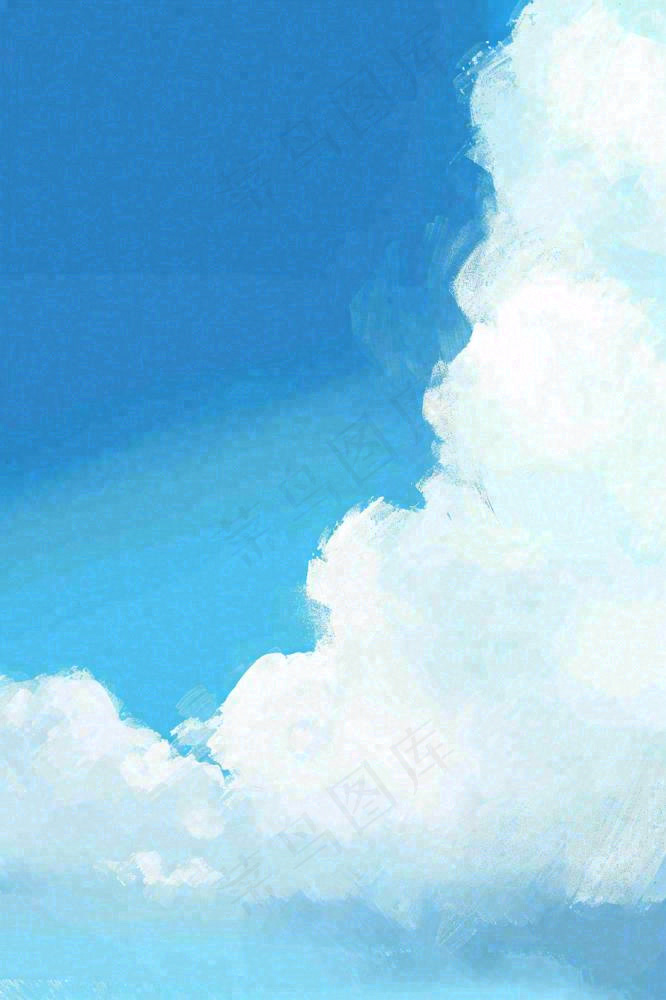 蓝天白云云层清新天空插画手绘