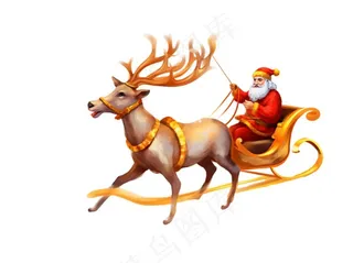 驯鹿拉雪橇圣诞老人卡通插画免抠