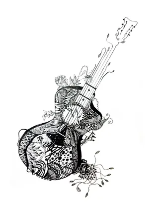 吉他创意手绘黑白装饰画