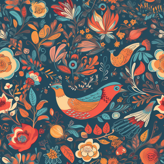 花鸟图，插画风格，无缝贴图，素材