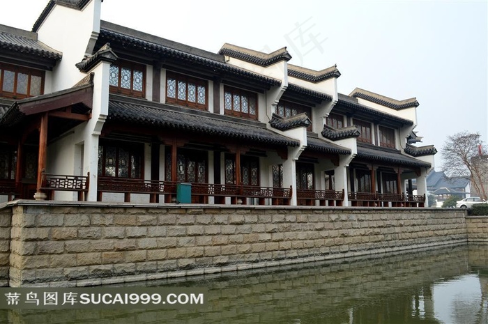 旅游景区河岸古建筑