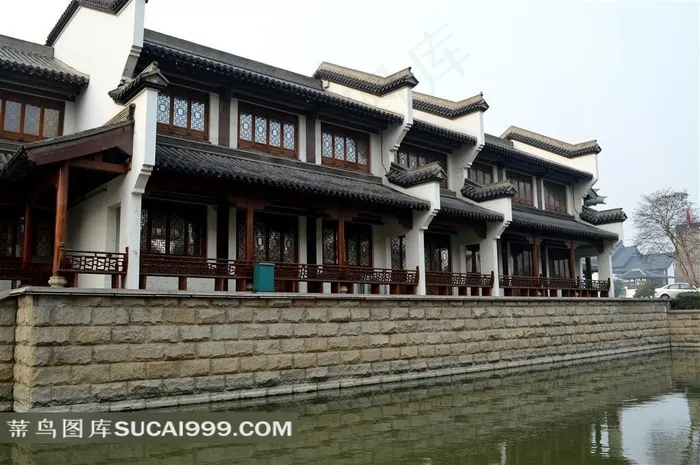旅游景区河岸古建筑