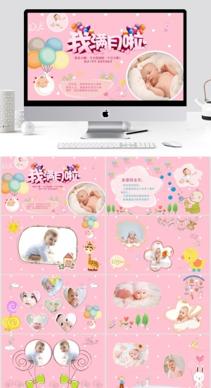 宝宝满月宴动态相册PPT模板预览图