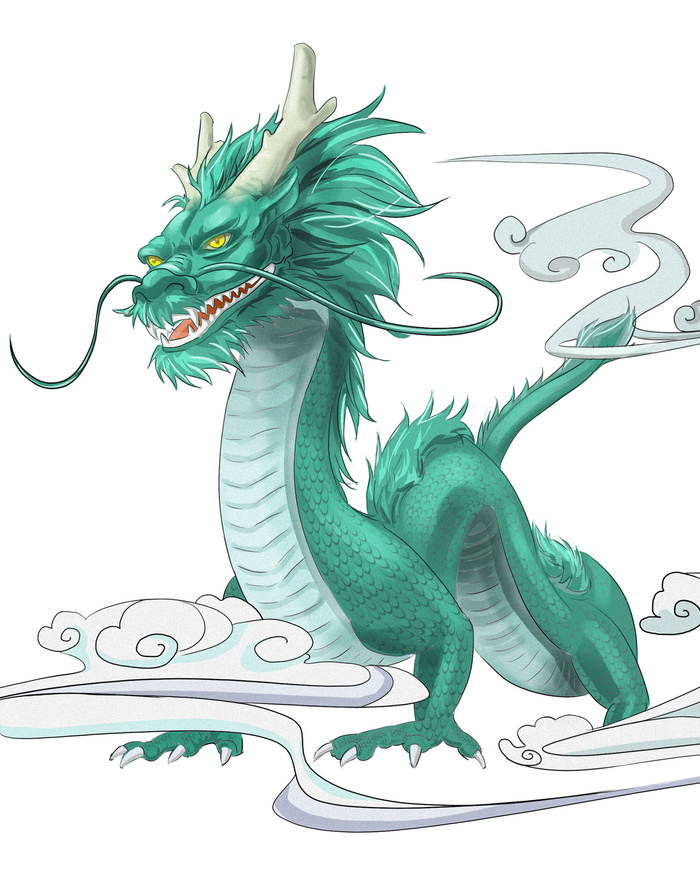 手绘国潮中国风神龙凤凰卡通形象插画装饰元素图案PSD设计素材