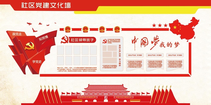 红色党建文化墙设计psd模版下载