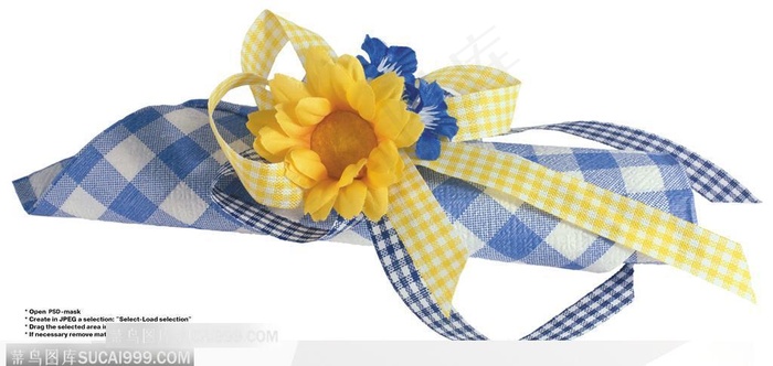 节日饰品-蓝色格子布上的花朵