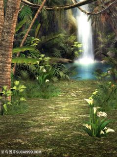 瀑布美景画意背景图