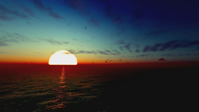 在海天际线的巨大太阳，动画