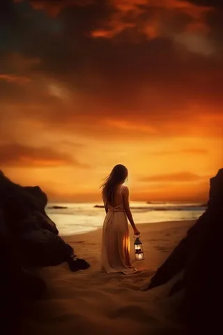 儿童沙滩故事落日背景