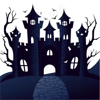 万圣节城堡枯树蝙蝠恐怖插画免抠