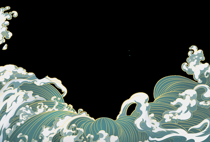 中国风国潮插画海浪波浪背景装饰浪花图案元素