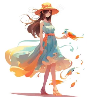 秋日美丽的少女油画插画免抠