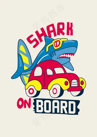 复古小汽车 大白鲨戴墨镜