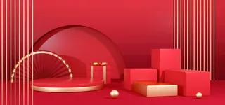 中国风国潮电商促销海报C4D背景图3D场景立体设计PSD素材模板