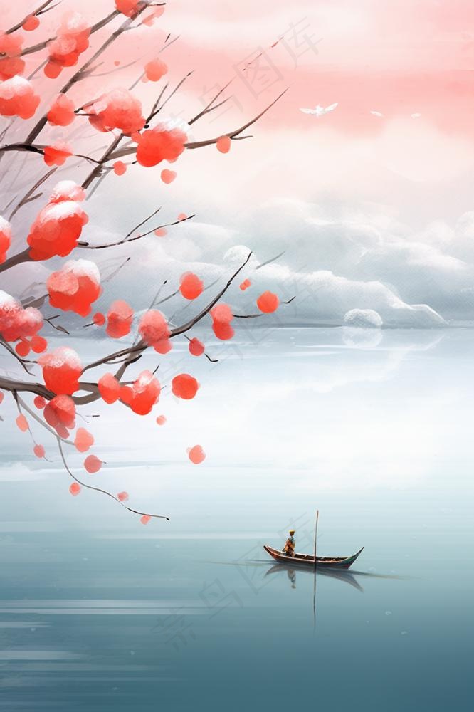 山水冬天简约下雪背景