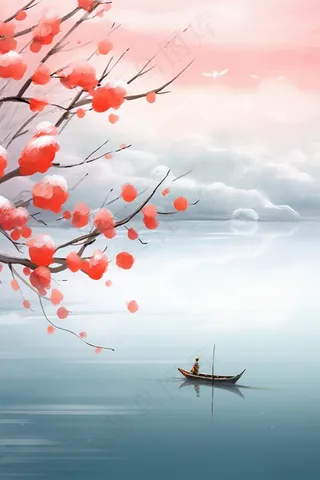 山水冬天简约下雪背景