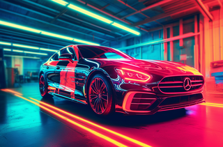 一辆跑车停在车库里面