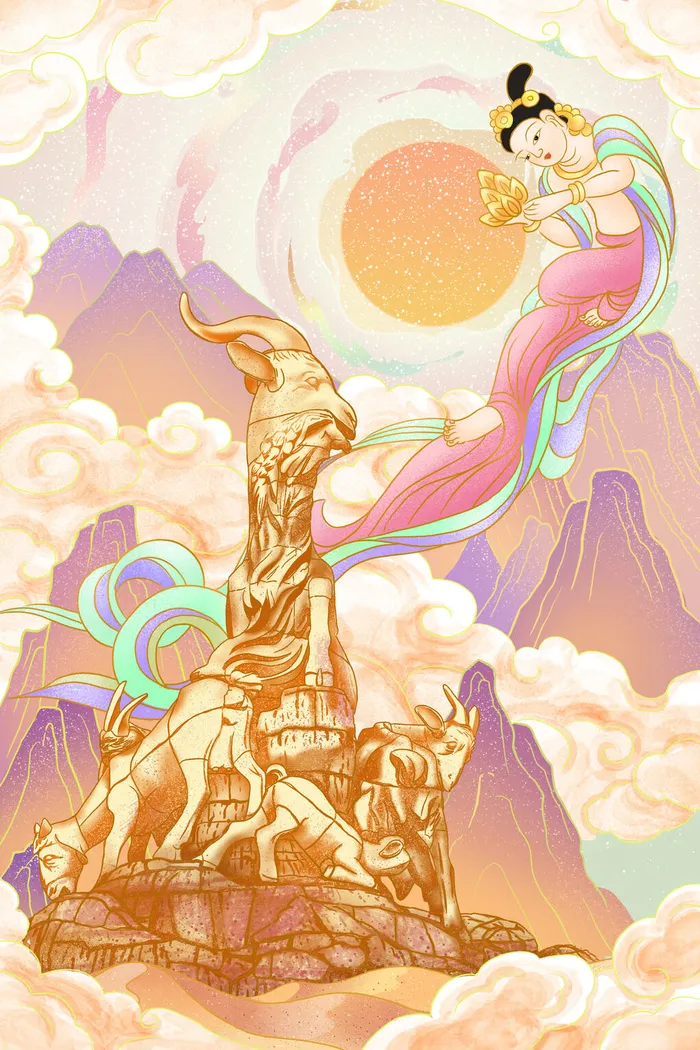 敦煌系列国潮插画(3402x5102)psd模版下载