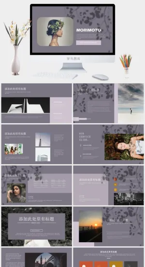 莫兰迪色系极简PPT模板预览图