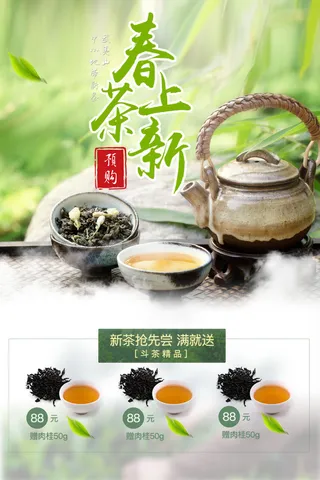 春茶上市春茶会节绿茶艺营销宣传海报展板易拉宝PSD模板设计素材
