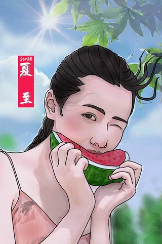 清新二十四节气夏至美女插画 (1)