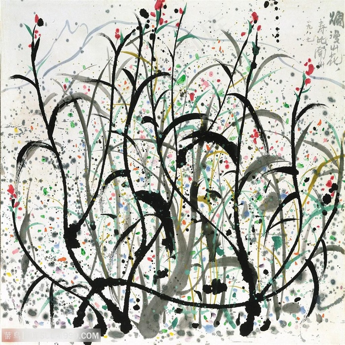 吴冠中手绘水墨花卉装饰画