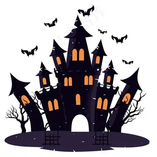万圣节城堡枯树蝙蝠恐怖插画免抠