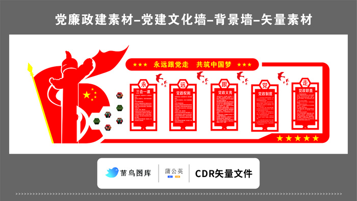 党建文化墙党建素材CDR预览图红色永远跟党走中国梦党政职责三会一课cdr矢量模版下载