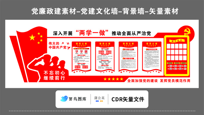 党建文化墙党建素材CDR预览图红色背景深入开展两学一做从严治党cdr矢量模版下载
