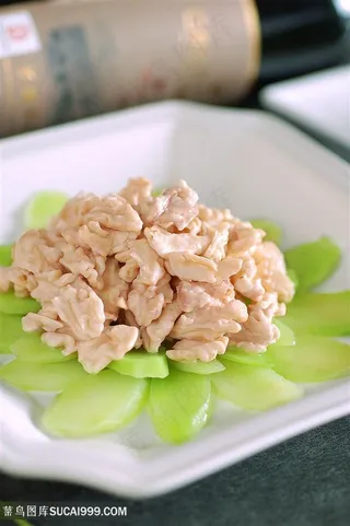 芥兰拌桃仁中华美食摄影图