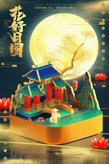 手绘中国风唯美中秋节海报 手绘中国风唯美中秋节海报