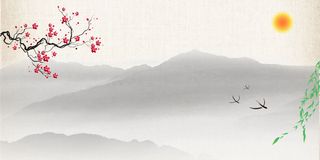 中国风传统水墨古风古典展板边框工笔画PS海报背景平面广告Ai设计素材