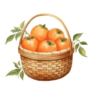 一篮柿子水果插画免抠