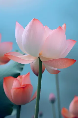 粉色荷花蓝色唯美背景