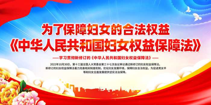 新修订的妇女权益保障法党建展板psd模版下载