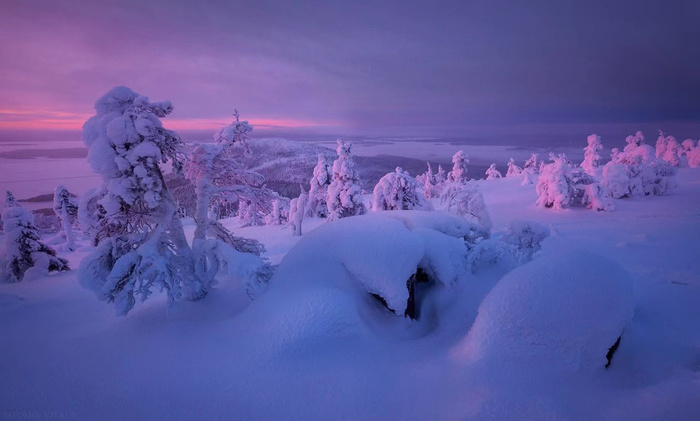 彩霞雪景图