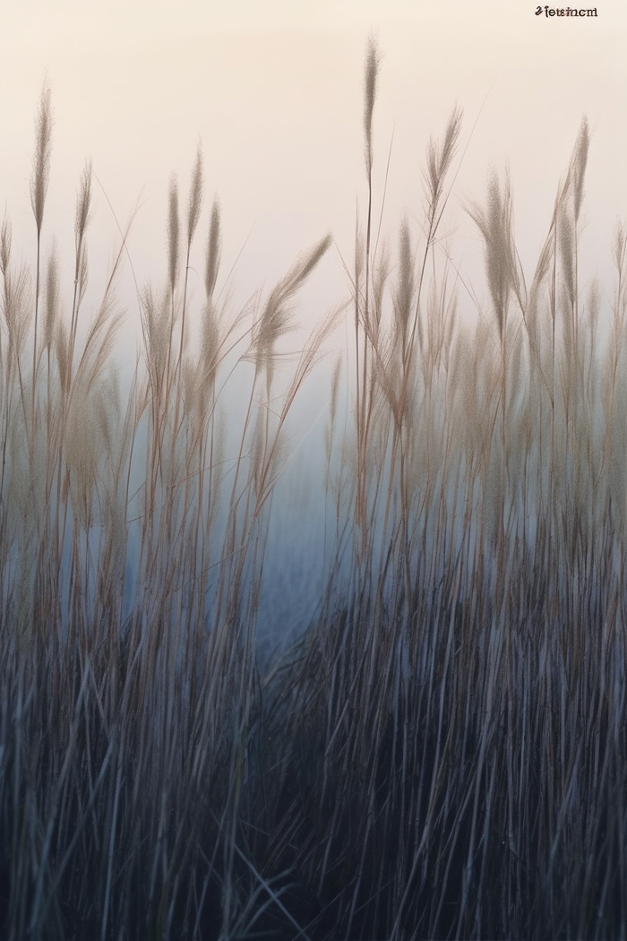 a couple of tall grass sitting in the middle of a field, an album cover by Zou Zhe, tumblr, land art, jungian symbols of winter, 中 元 节, tian zi (2688x4032)