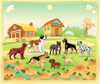 绿地蓝天卡通狗狗