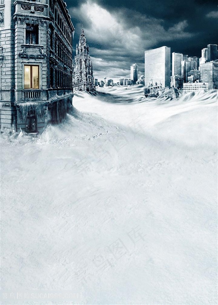 唯美雪景建筑风景画婚纱背景大图