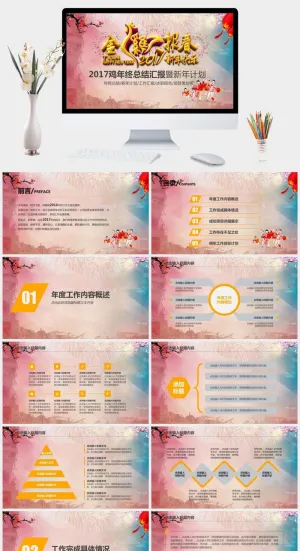 鸡年年终总结汇报暨新年计划PPT模板预览图