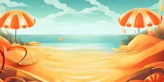 沙滩遮阳伞海洋金橘色背景