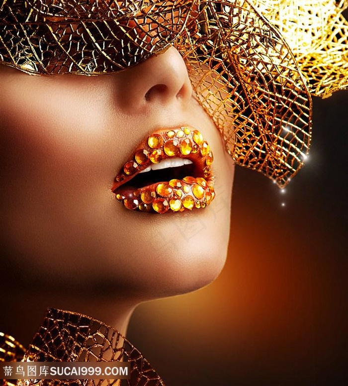 镶钻的红唇性感美女图