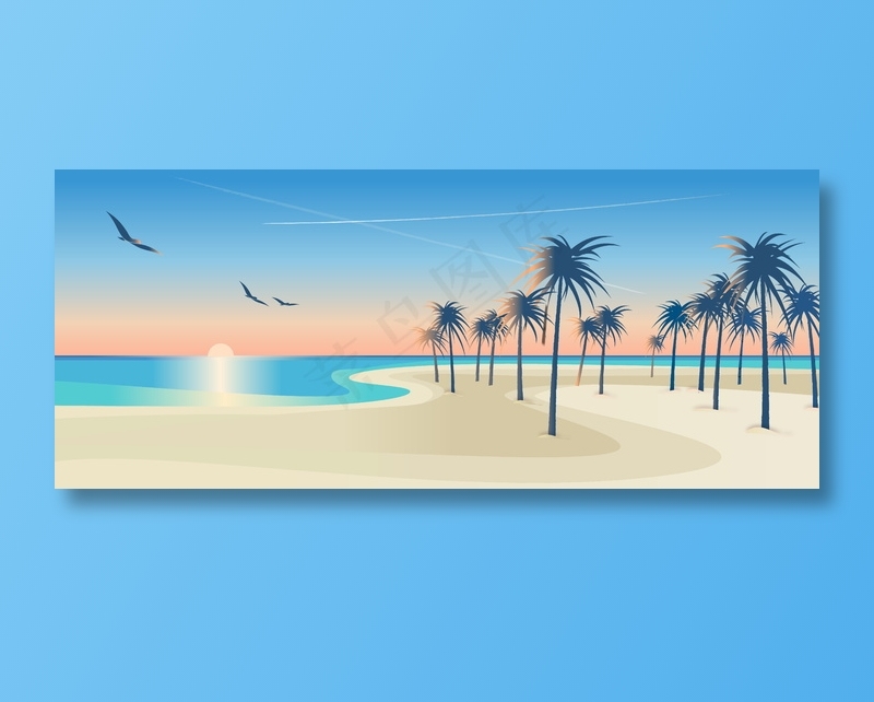 扁平化海边卡通图片