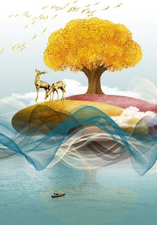 金色发财树线条玄关